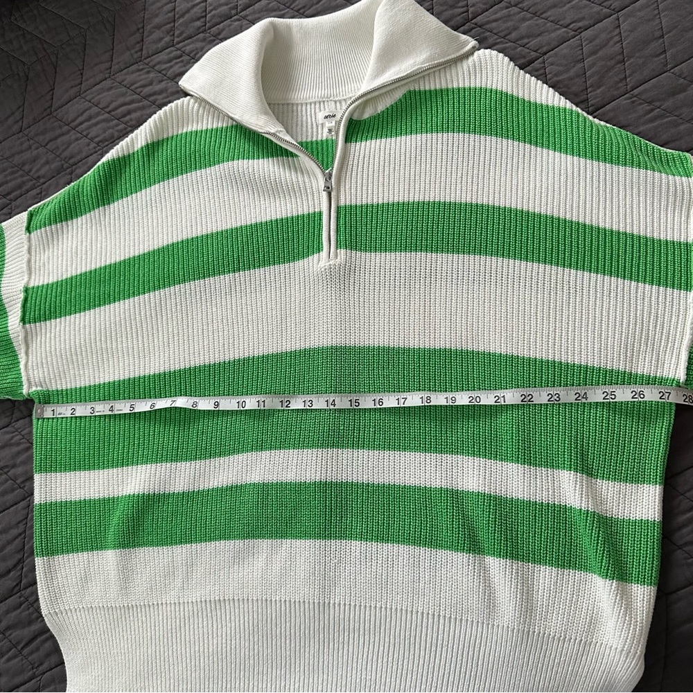 NWT Aerie Oversized Beyond Quarter Zip Sweater, Green and White Striped, Large - Picture 10 of 14